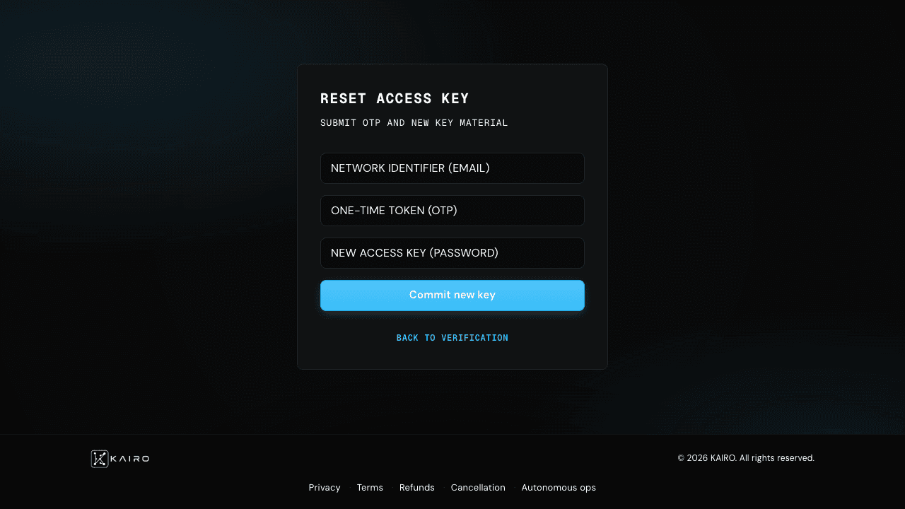Reset password form with OTP field