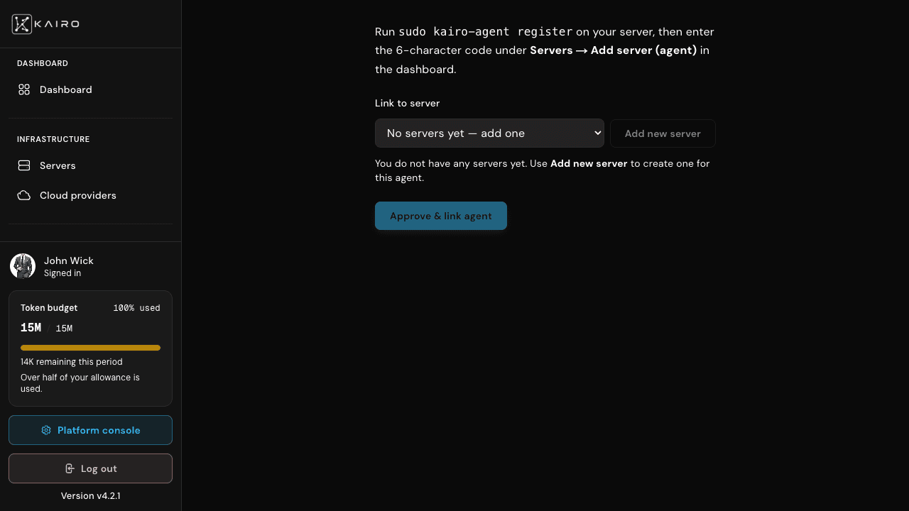 Agent register pairing approval page