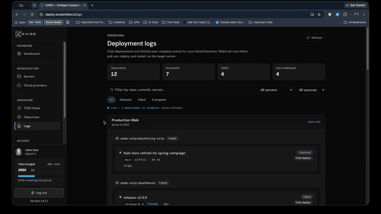 Deployment success toast and chat summary