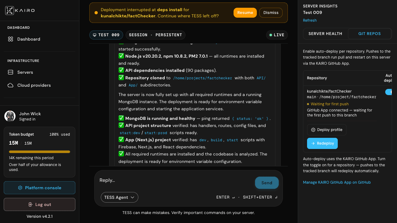 Auto-deploy toggle on git integration row